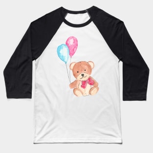 Cute Teddy Bear Watercolor Sweet Balloons Baseball T-Shirt